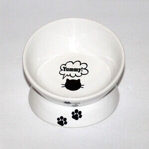 Cat Bowl tilted elevated white black ceramic YHY